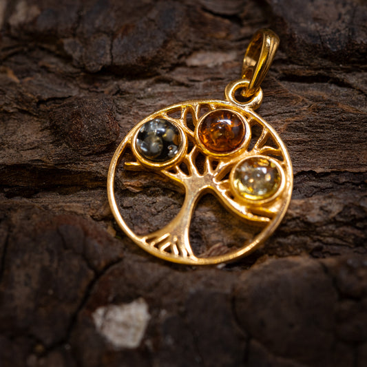 Pendant Tree of Life Yggdrasil Amber Ylva 925s Silver