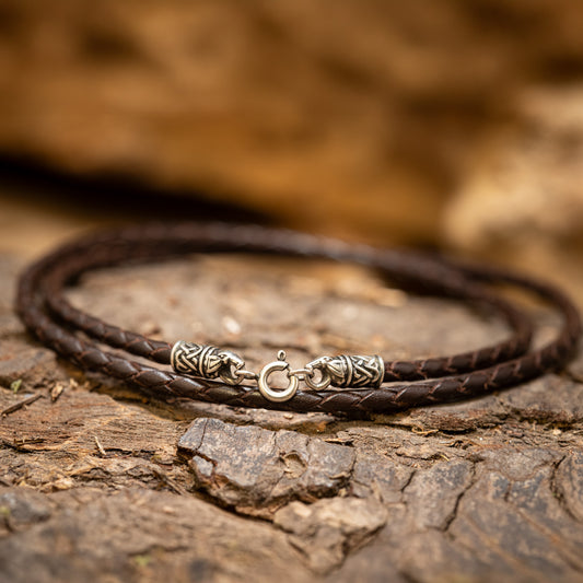 Brown Leather Necklace 3 mm Braided Vargr