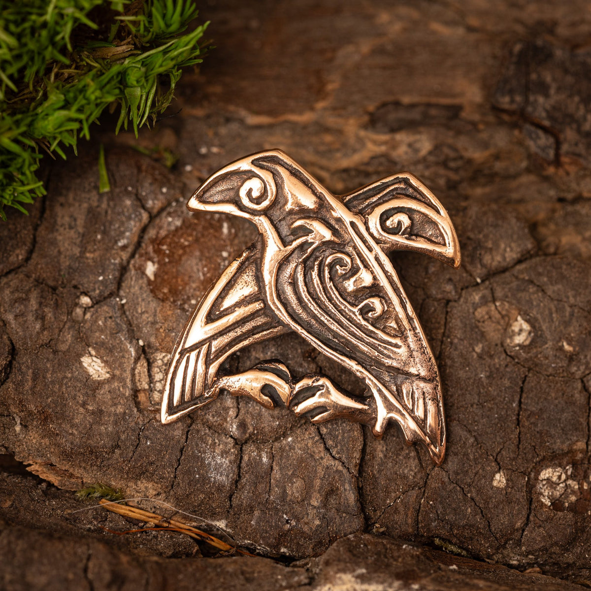 bronze raven pendant with knot pattern – image 1