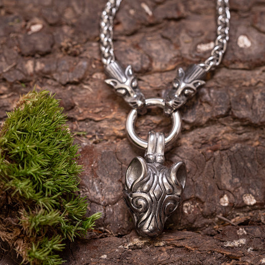 Wolf Head Pendant Steel with Chain – image 1