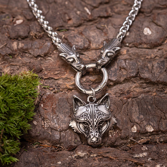 Nordic Mask Pendant in Steel with Chain – Image 1