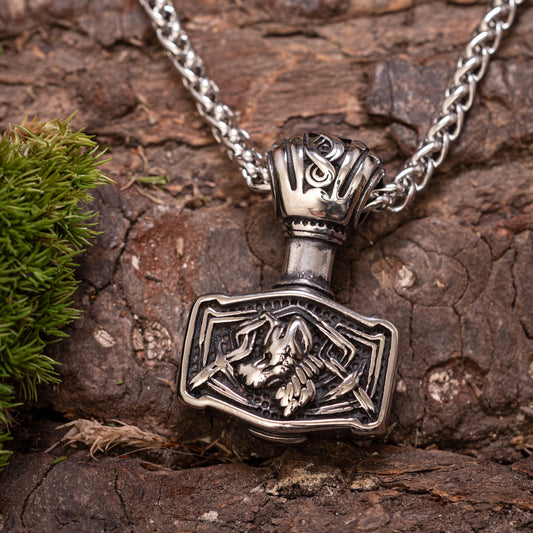 Thor's Hammer Shield Pendant Steel With Chain – Image 1