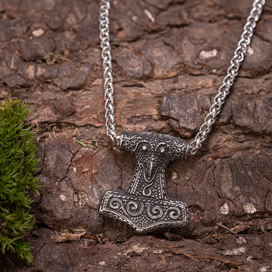 Thor's Hammer pendant, Steel with chain – image 1