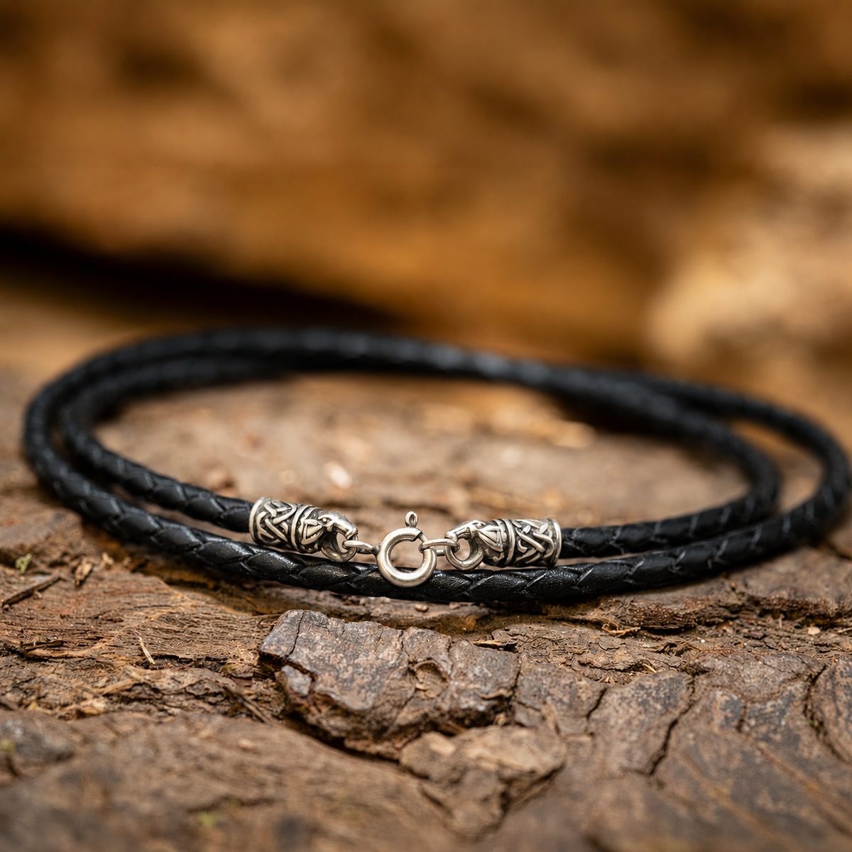 Black Leather Necklace 3mm Braided Vargr