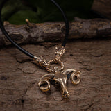 Thor's Goat Pendant Bronze with Fenris Leather Chain 
