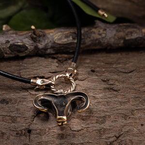 Thor's Goat Pendant Bronze with Fenris Leather Chain 