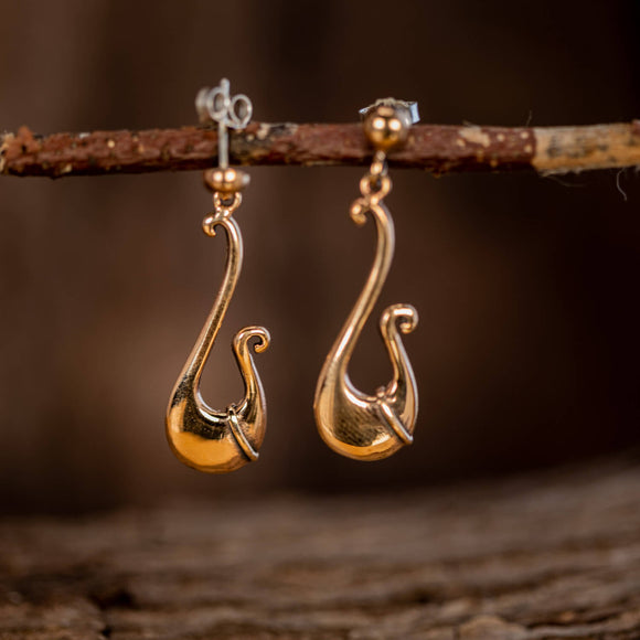 Hanging earrings Viking ship Bronze