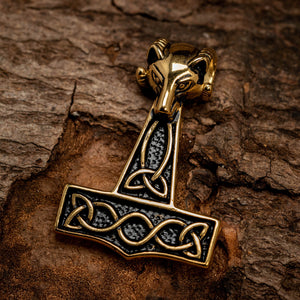 Thor's Hammer Pendant of Steel with Aries Head