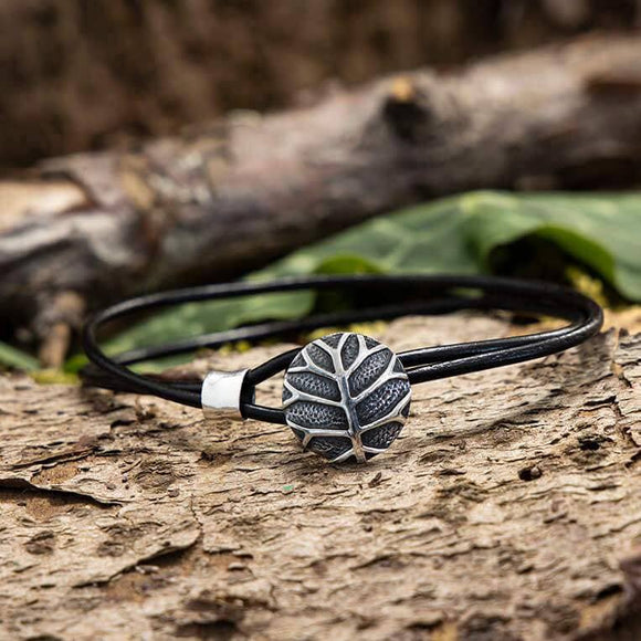 Bracelet Leather with Silver closure Yggdrasil Life's Tree 925s Silver