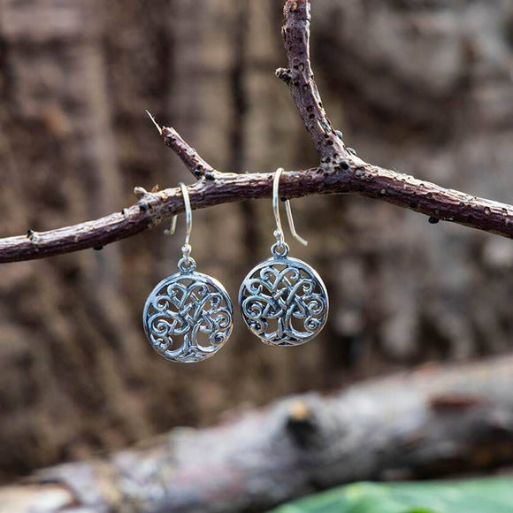 Hanging Earrings Yggdrasil Tree of Life Knot 925s Silver