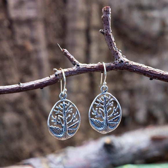 Hanging Earrings Yggdrasil Life's Tree Drop 925s Silver