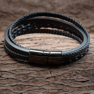 Bracelet Leather Braid with Black Steel closure