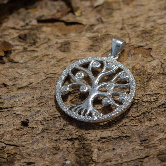 Yggdrasil Tree of Life Pendant with Stone 925s Silver