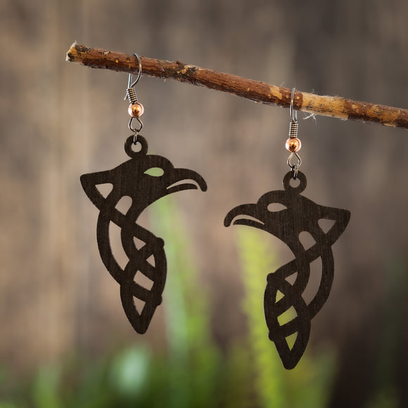 Hanging earrings Hugin and Munin Wood Viking