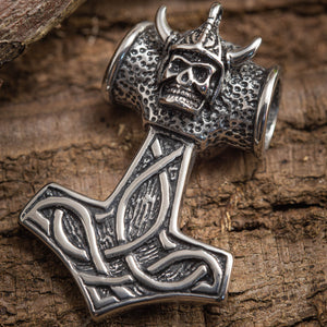 Thor's Hammer Pendant with Skull Steel