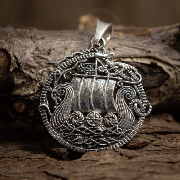 Viking Ship Pendant Freya 925s Sterling Silver