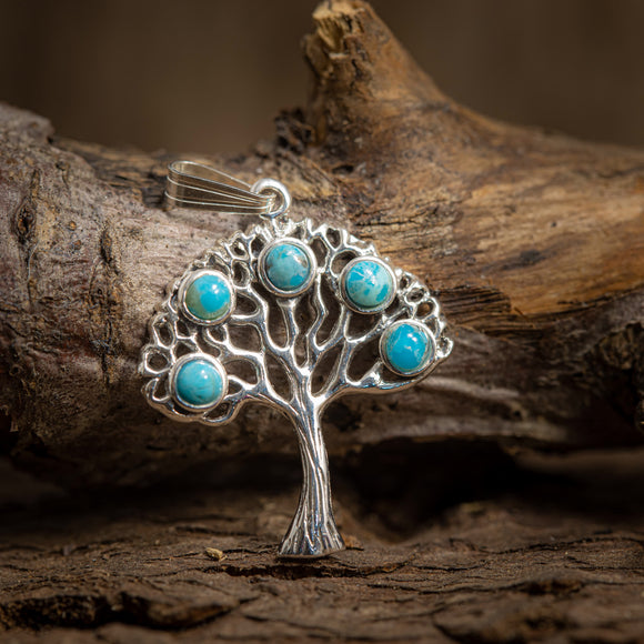 Yggdrasil Tree of Life Pendant Turquoise 925s Silver