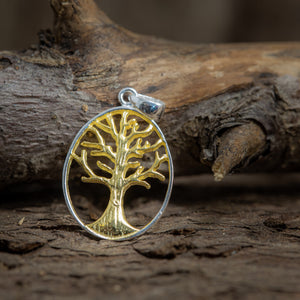 Yggdrasil Tree of Life Pendant Wringed Gold Plated 925s Silver