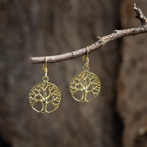 Hanging Earrings Yggdrasil Tree of Life Large Gold Plated 925s Silver
