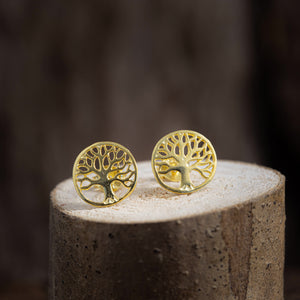 Ear Studs Yggdrasil Tree of Life Gold Plated 925s Silver