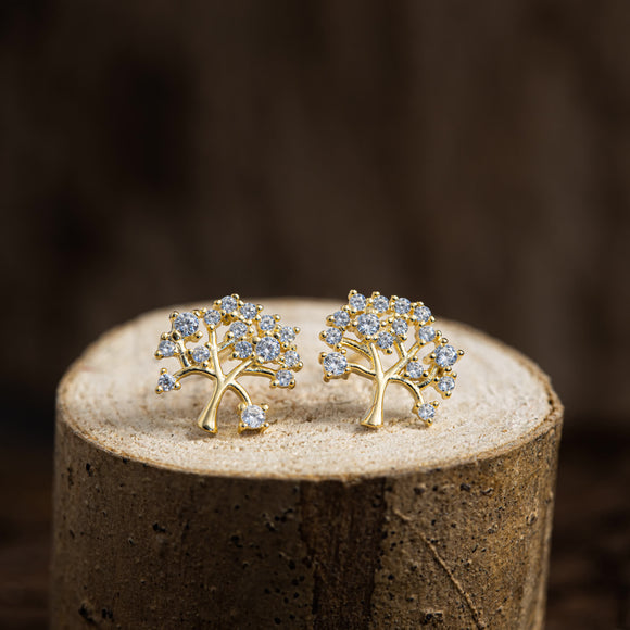 Ear Studs Yggdrasil Tree of Life Gold Plated Simili 925's Silver