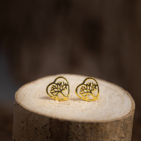Ear Studs Tree of Life Love Gold Plated 925s Silver