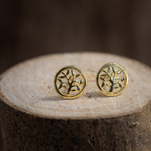 Earrings Life Tree Circle Gold Plated 925s Silver