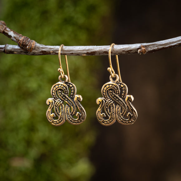Dangle earrings Mythical animals in drill style Bronze