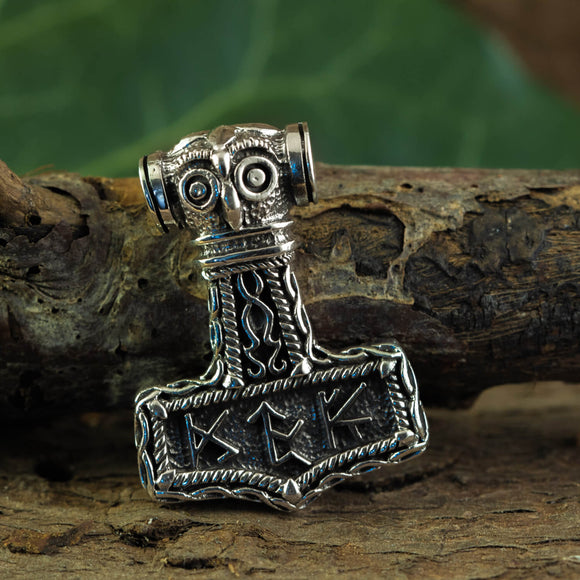Thor's Hammer Pendant 925s Silver with Runes