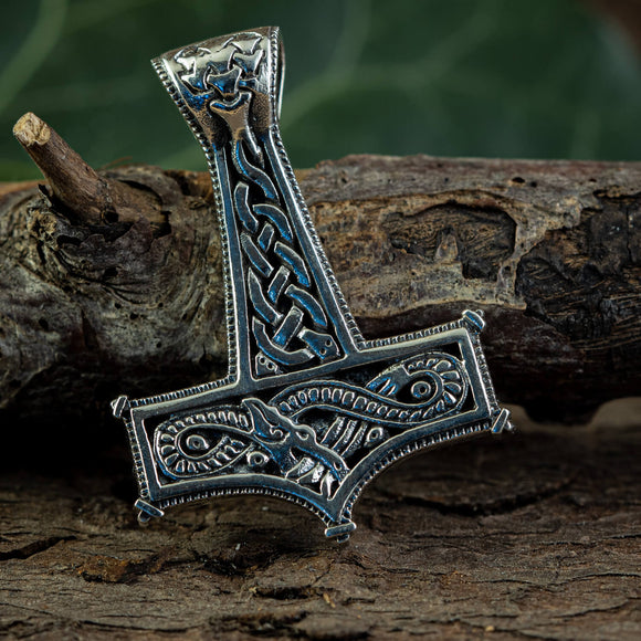 Thors Hammer Pendant 925s Sterling silver with Midgarden worm