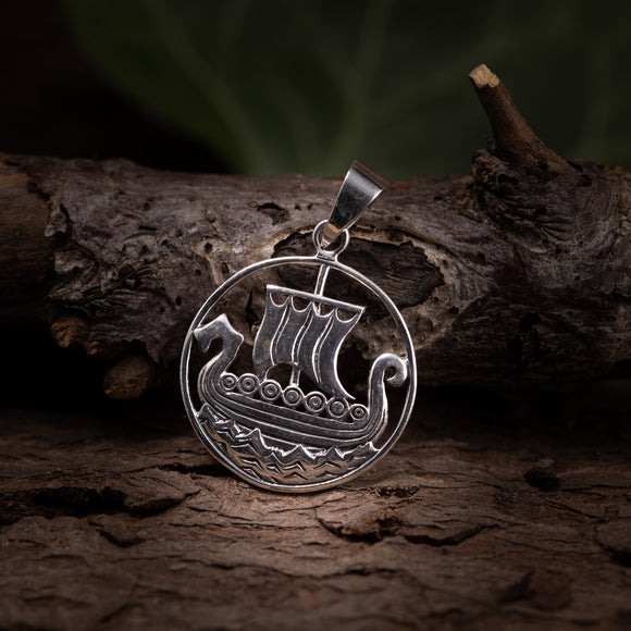 Viking Ship Pendant 925s Sterling Silver