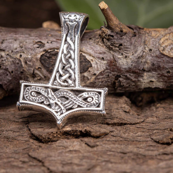Thors Hammer Pendant 925s Sterling silver with Midgarden worm